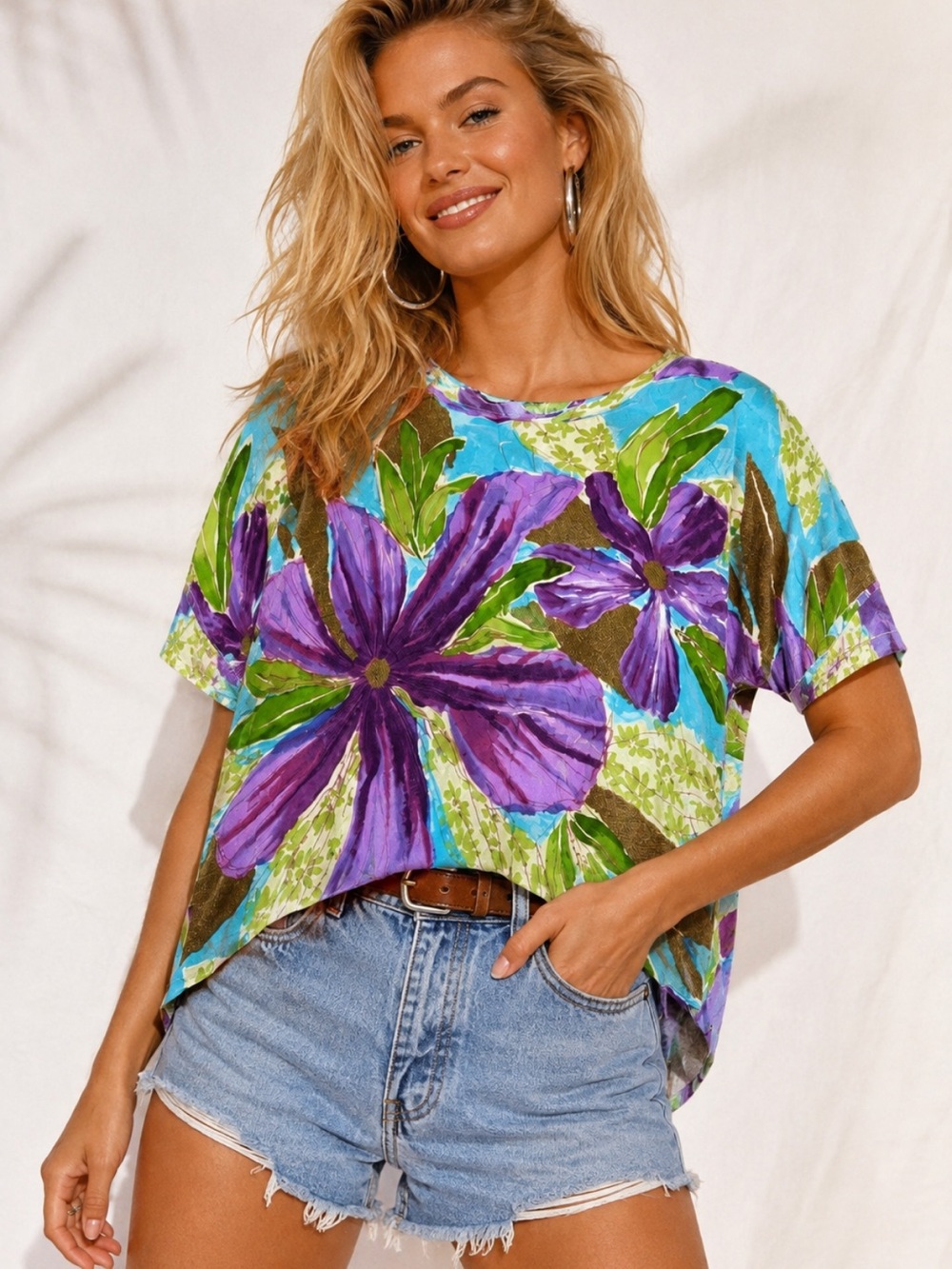 VTG 90s Jams World “Flower Song” Floral Rayon top Hawaii resortwear